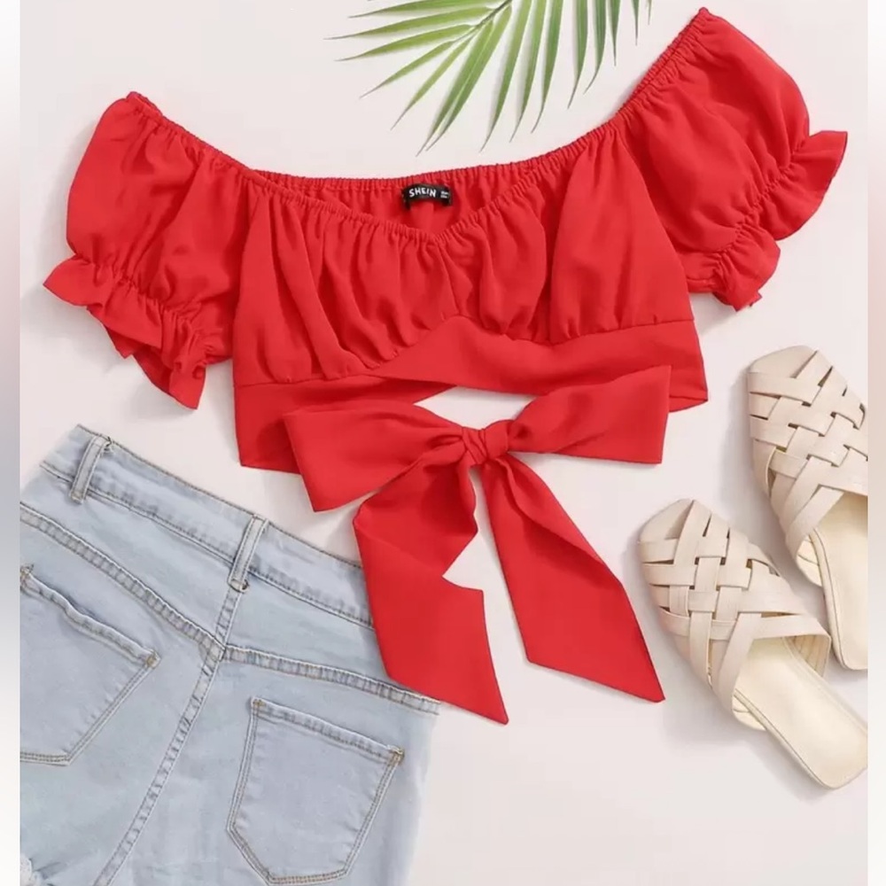 SHEIN Vibrant Red Off-Shoulder Blouse